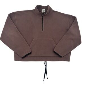 PINK Victoria's Secret Fleece Quarter Zip Pullover Sweater Brown Women's L Soft